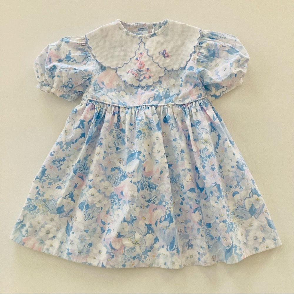 Vintage USA Girls 4 Blue Floral Dress Spring Summer
